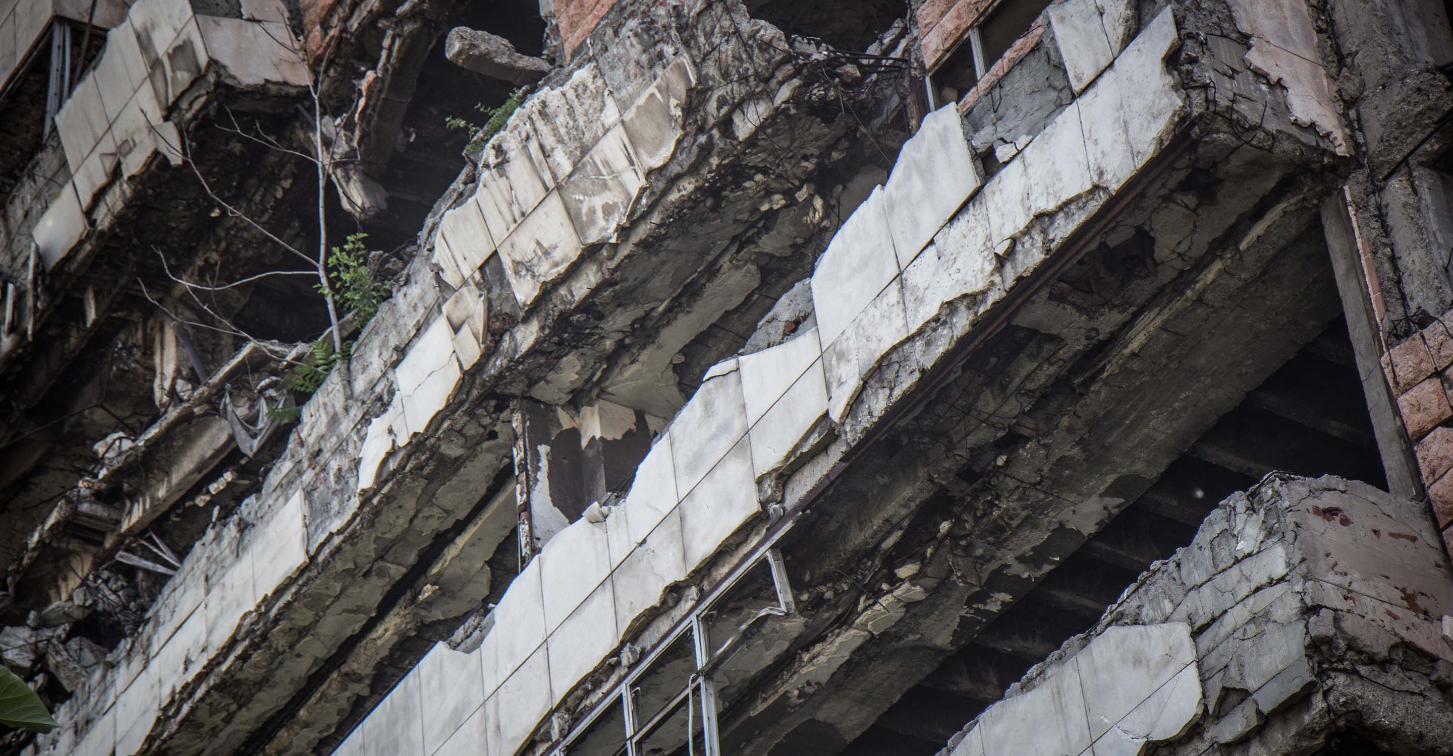 Ruins of buildings left from NATO bombing of Belgrade, Serbia