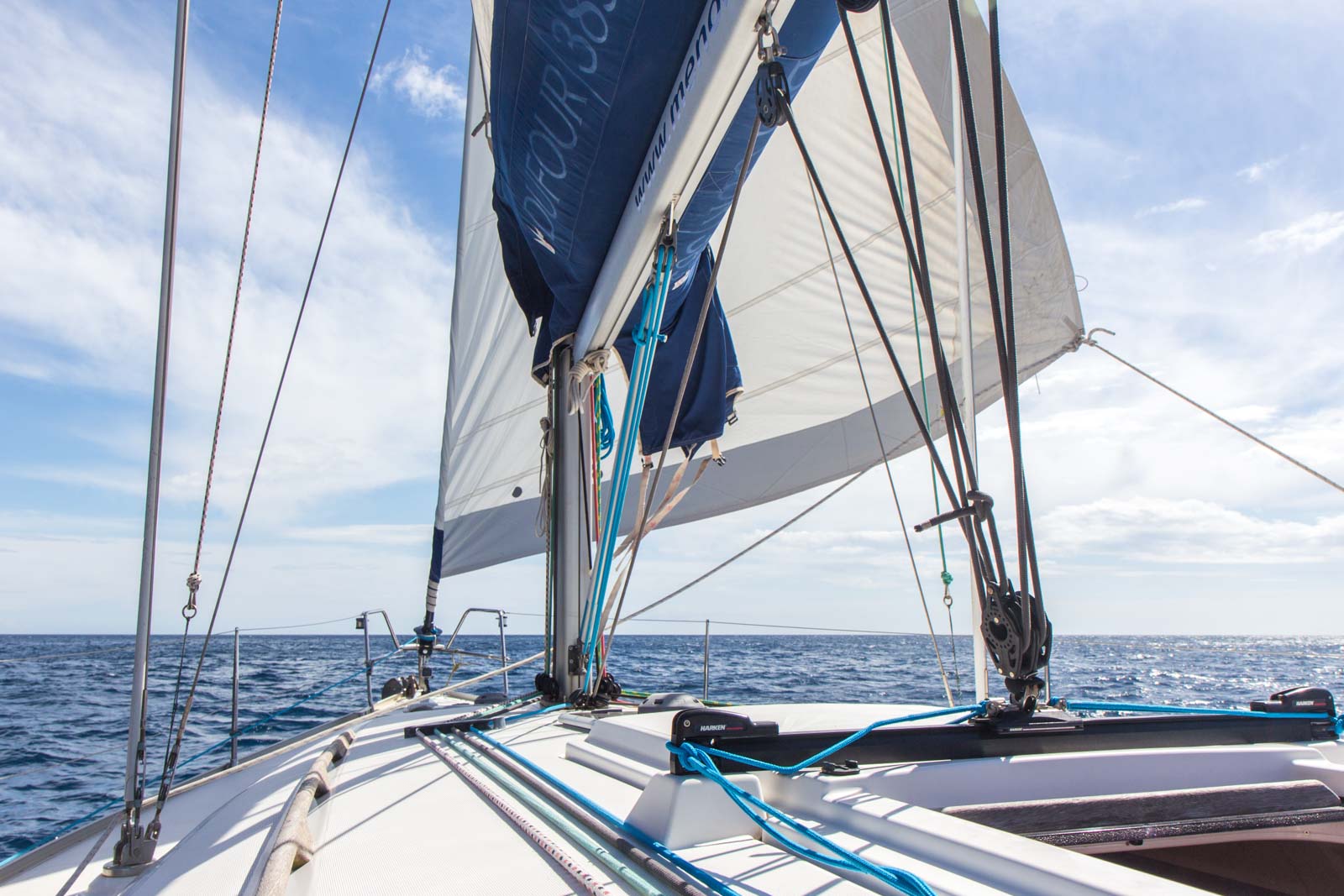 Sailing for the day along the coast of Menorca, Spain