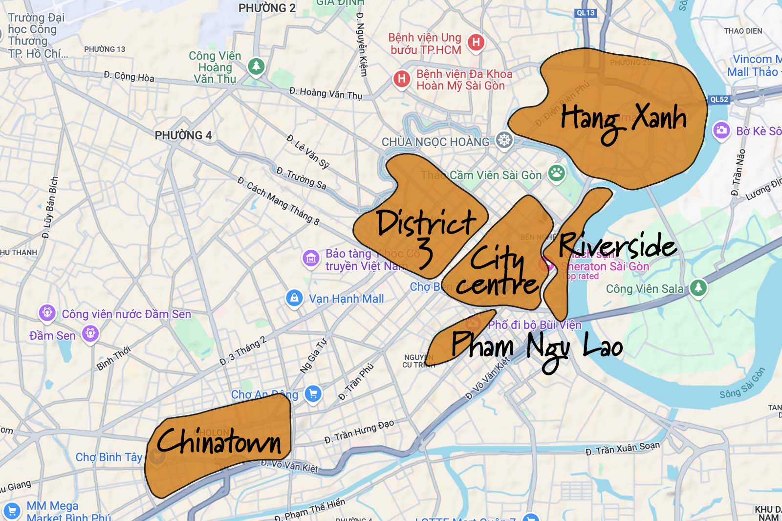 Map of where to stay in Ho Chi Minh City